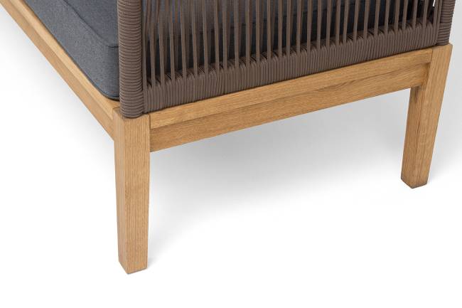 "Канны" диван 2-местный плетеный из роупа, основание дуб, роуп коричневый круглый, ткань темно-серая 027 NEW