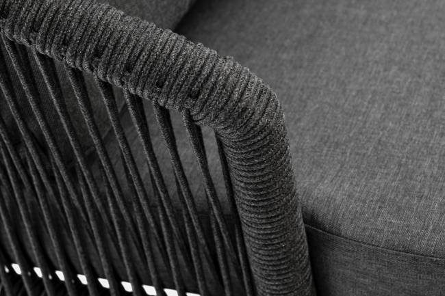 "Верона" кресло плетеное из роупа, каркас алюминий темно-серый (RAL7024) муар, роуп темно-серый круглый, ткань темно-серая 027 высота посадки 43,5 см