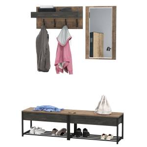 Две обувницы с сиденьем с зеркалом и вешалкой Трувор цвет дуб гранж песочный/интра