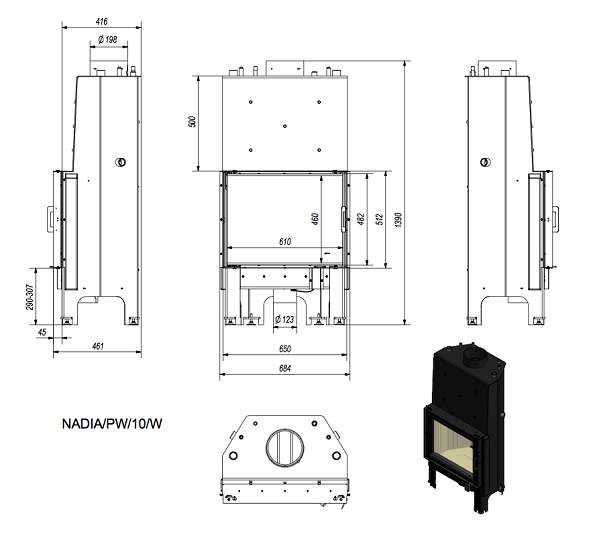 Топка с теплообменником Kratki PRO NADIA/PW/10/W