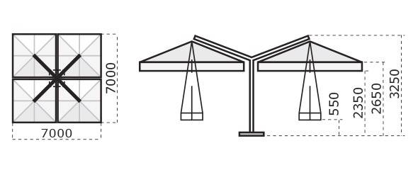 Зонт профессиональный четырехкупольный 7х7 м Alu Poker Dark антрацит, слоновая кость 7000х7000 мм