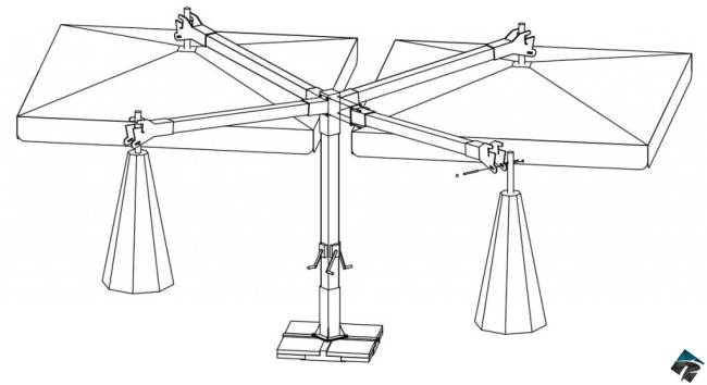 Зонт профессиональный четырехкупольный 7х7 м Alu Poker Dark антрацит, слоновая кость 7000х7000 мм