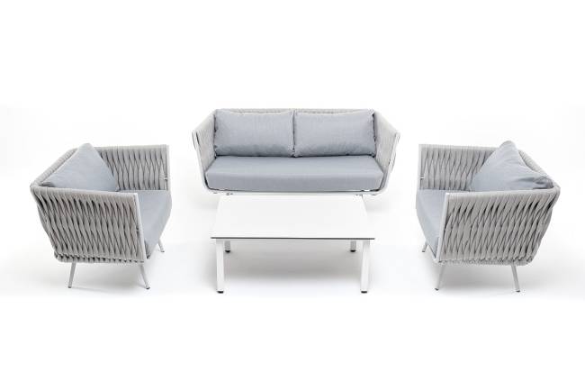 "Монако" лаунж-зона 4-местная из роупа со столом "Верона" (серый гранит), каркас светло-серый, роуп светло-серый "Монако" лаунж-зона 4-местная из роупа со столом "Верона" (серый гранит), каркас светло-серый, роуп светло-серый