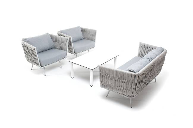 "Монако" лаунж-зона 4-местная из роупа со столом "Верона" (серый гранит), каркас светло-серый, роуп светло-серый "Монако" лаунж-зона 4-местная из роупа со столом "Верона" (серый гранит), каркас светло-серый, роуп светло-серый