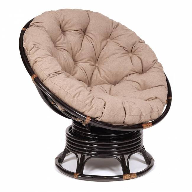 Кресло-качалка PAPASAN/ПАПАСАН w 23/01 B /с подушкой/ 115х78х104 см, Antique brown (античный черно-коричневый), экошерсть Коричневый, 1811-5 Antique brown (античный черно-коричневый)