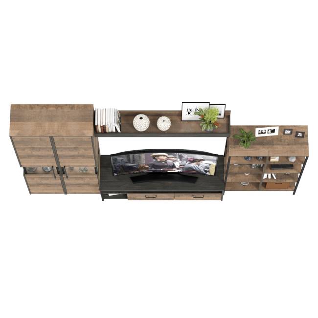 Стенка для гостиной Трувор № 29 дизайн в стиле лофт есть подсветка цвет дуб гранж песочный/интра