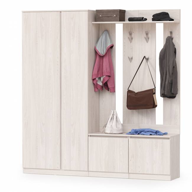 Шкаф для одежды и обувницы с вешалками для верхней одежды Ника цвет ясень анкор светлый Шкаф для одежды и обувницы с вешалками для верхней одежды Ника цвет ясень анкор светлый
