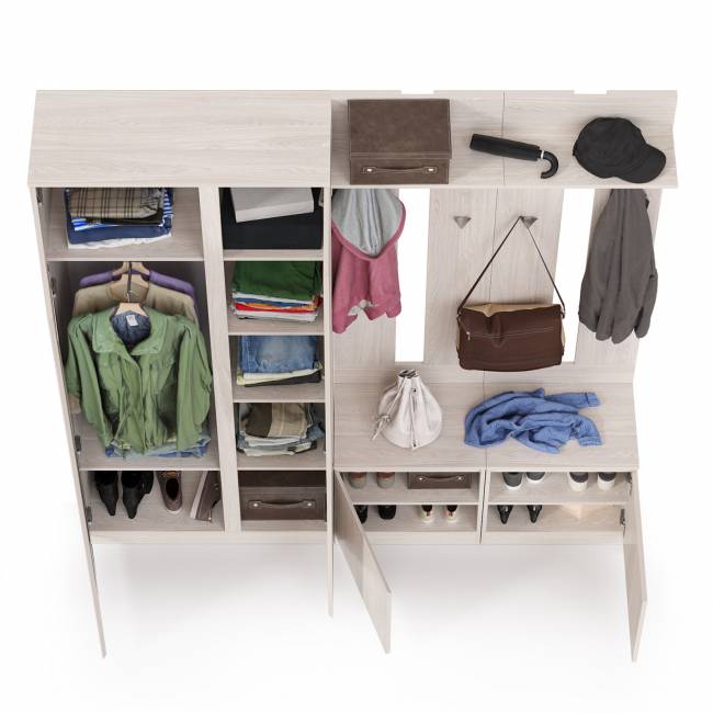 Шкаф для одежды и обувницы с вешалками для верхней одежды Ника цвет ясень анкор светлый Шкаф для одежды и обувницы с вешалками для верхней одежды Ника цвет ясень анкор светлый