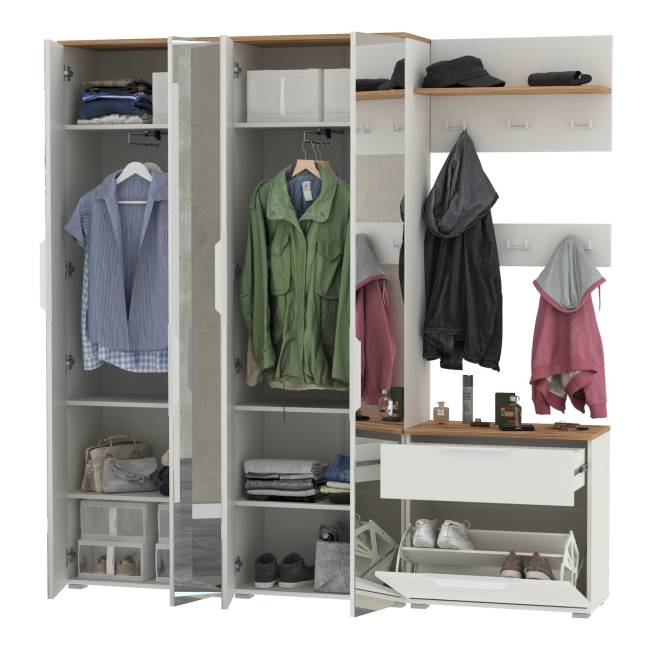 Большая прихожая Октава № 27 цвет белый шагрень/дуб крафт золотой Большая прихожая Октава № 27 цвет белый шагрень/дуб крафт золотой