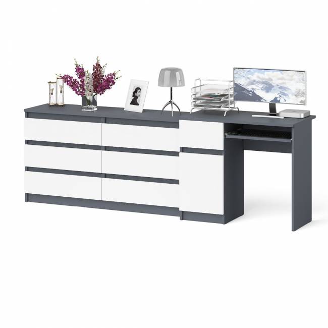 Комод 6-ть ящиков Мори 1380 и стол компьютерный МС-1 дверка и ящик слева цвет графит/белый