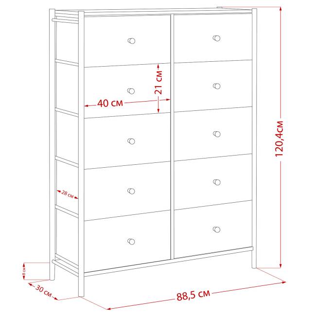 Комод Leset Хайди 10 ящиков Белый Белый Комод Leset Хайди 10 ящиков Белый Белый