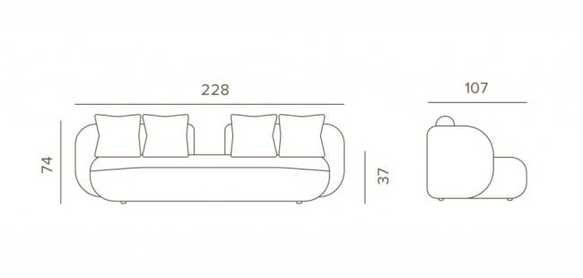 Диван трехместный с подушками Cosy конопляный 2280х1070х740 мм Диван трехместный с подушками Cosy конопляный 2280х1070х740 мм