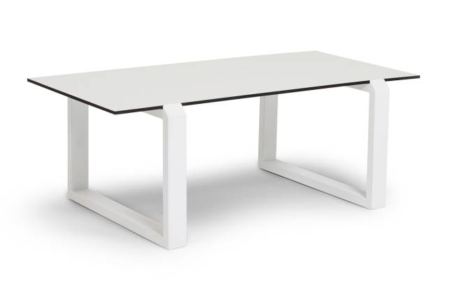 "Варадеро" журнальный стол из HPL 110х60 H43, каркас алюминий белый муар, цвет столешницы "молочный"