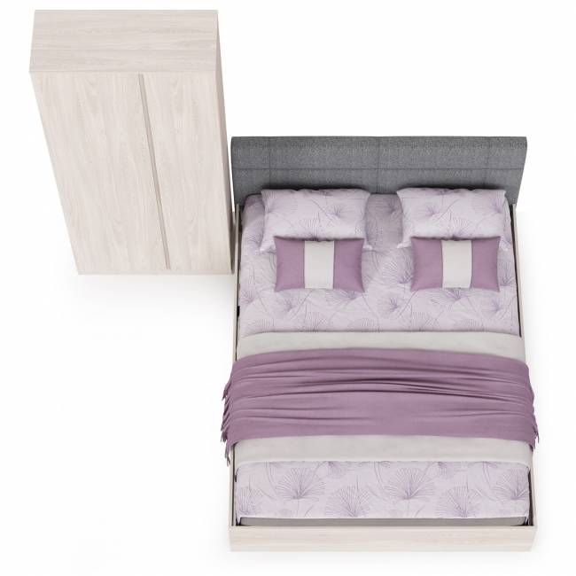 Двуспальная кровать Ника 1600 с основанием и шкаф для одежды цвет ясень анкор светлый Двуспальная кровать Ника 1600 с основанием и шкаф для одежды цвет ясень анкор светлый