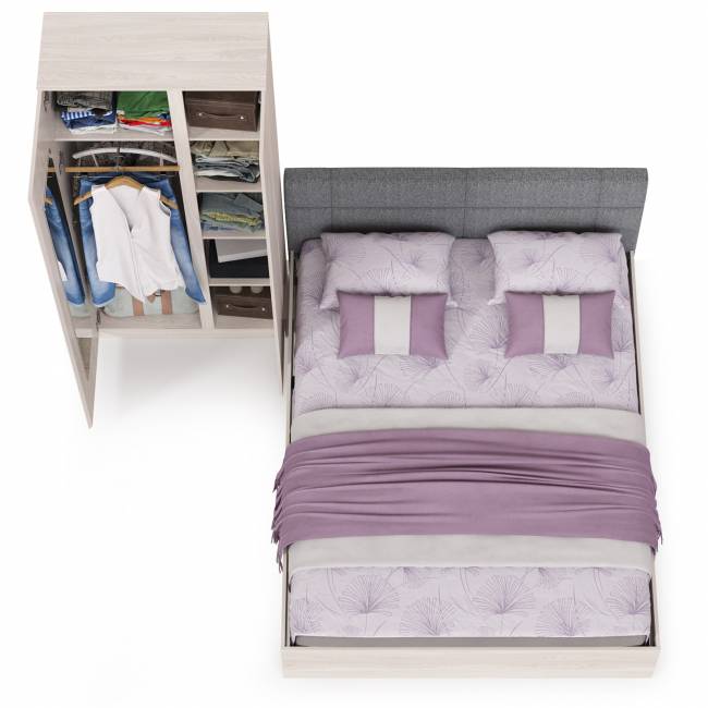 Двуспальная кровать Ника 1600 с основанием и шкаф для одежды цвет ясень анкор светлый Двуспальная кровать Ника 1600 с основанием и шкаф для одежды цвет ясень анкор светлый