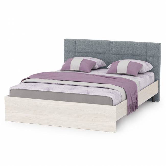 Двуспальная кровать Ника 1600 с основанием и шкаф для одежды цвет ясень анкор светлый Двуспальная кровать Ника 1600 с основанием и шкаф для одежды цвет ясень анкор светлый