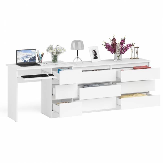 Комод 1380 6-ть ящиков Мори с однотумбовым столом компьютерным МС-6 правым цвет белый
