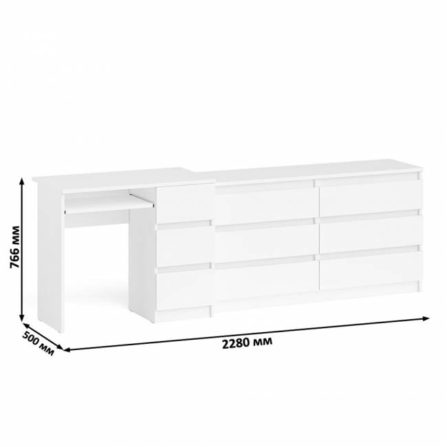 Комод 1380 6-ть ящиков Мори с однотумбовым столом компьютерным МС-6 правым цвет белый