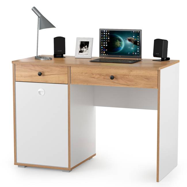 Два письменных стола и шкаф Вуди цвет белый премиум/дуб крафт золотой Два письменных стола и шкаф Вуди цвет белый премиум/дуб крафт золотой
