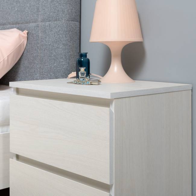 Двуспальная кровать с мягкой спинкой с основанием и двумя тумбочками Ника цвет ясень анкор светлый Двуспальная кровать с мягкой спинкой с основанием и двумя тумбочками Ника цвет ясень анкор светлый