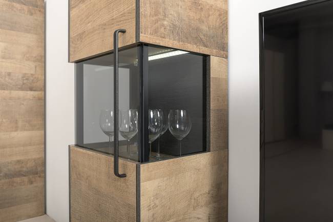 Стенка в гостиную лофт с подсветкой Трувор № 36 цвет дуб гранж песочный/интра