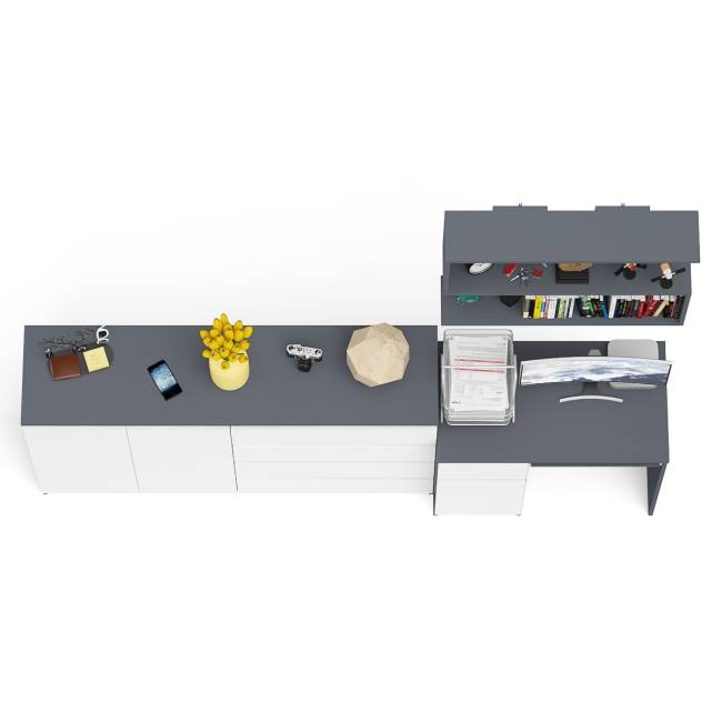 Стол компьютерный дверка и выдвижной ящик слева с комодом МК1600.1 и полкой Мори 900 цвет графит/белый Стол компьютерный дверка и выдвижной ящик слева с комодом МК1600.1 и полкой Мори 900 цвет графит/белый