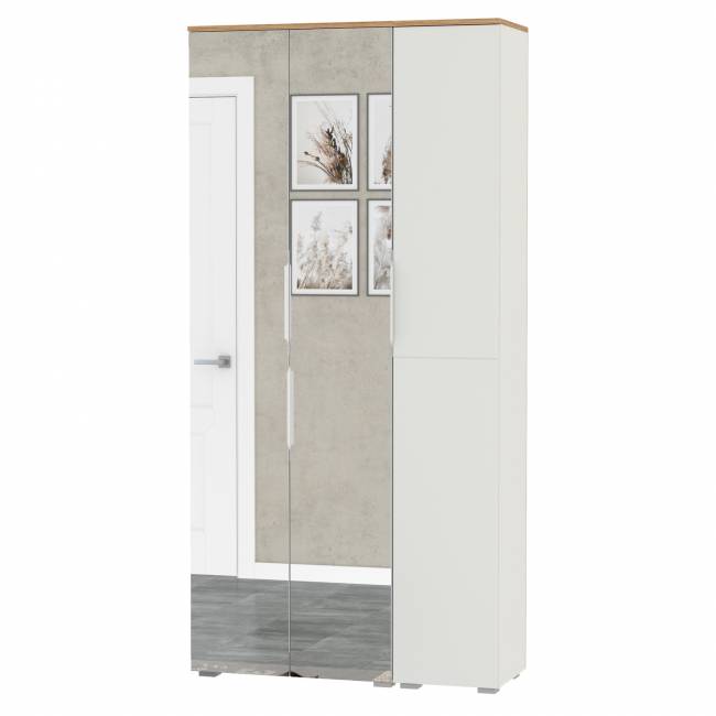 Шкаф для одежды и шкаф-пенал Октава цвет белый шагрень/дуб крафт золотой/зеркало Шкаф для одежды и шкаф-пенал Октава цвет белый шагрень/дуб крафт золотой/зеркало