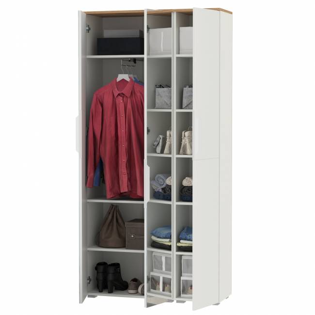 Шкаф для одежды и шкаф-пенал Октава цвет белый шагрень/дуб крафт золотой/зеркало Шкаф для одежды и шкаф-пенал Октава цвет белый шагрень/дуб крафт золотой/зеркало