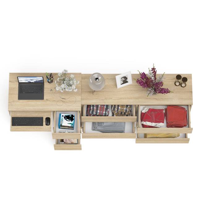 Комод 1380 6-ть ящиков Мори с однотумбовым столом компьютерным МС-6 правым цвет дуб сонома