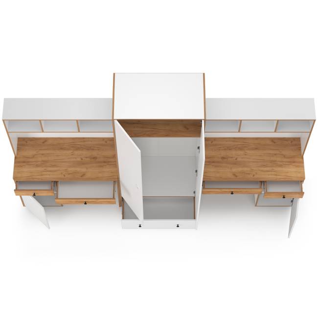 Два компьютерных стола и платяной шкаф Вуди цвет белый премиум/дуб крафт золотой Два компьютерных стола и платяной шкаф Вуди цвет белый премиум/дуб крафт золотой