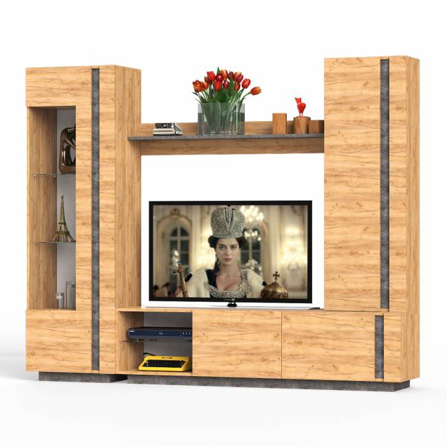 Стенка для гостиной Арчи-3 цвет дуб крафт золотой/камень тёмный Стенка для гостиной Арчи-3 цвет дуб крафт золотой/камень тёмный