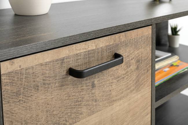 Комод с дверкой и ящиком с ТВ-тумбой для гостиной Трувор и открытый стеллаж с полками цвет дуб гранж песочный/интра Комод с дверкой и ящиком с ТВ-тумбой для гостиной Трувор и открытый стеллаж с полками цвет дуб гранж песочный/интра