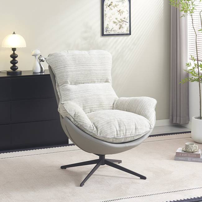 Кресло HUG серый в полоску, экокожа, шенилл