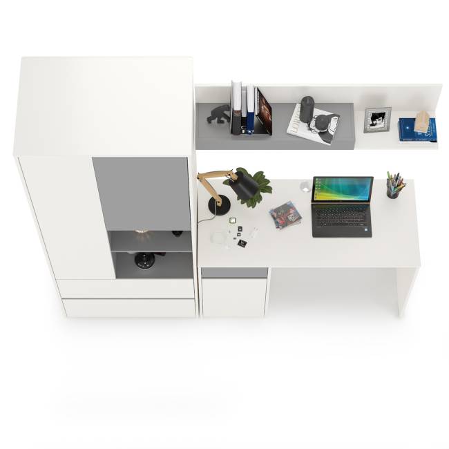 Рабочий стол с полкой и шкафом для одежды Торонто цвет белый шагрень/стальной серый Рабочий стол с полкой и шкафом для одежды Торонто цвет белый шагрень/стальной серый