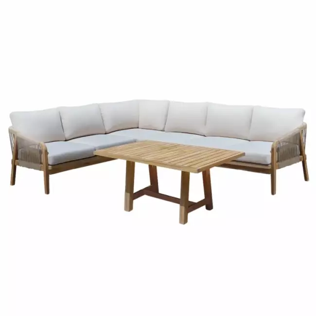 Диван угловой деревянный с подушками Rimini натуральный, бежевый 2150х2785х685 мм Диван угловой деревянный с подушками Rimini натуральный, бежевый 2150х2785х685 мм