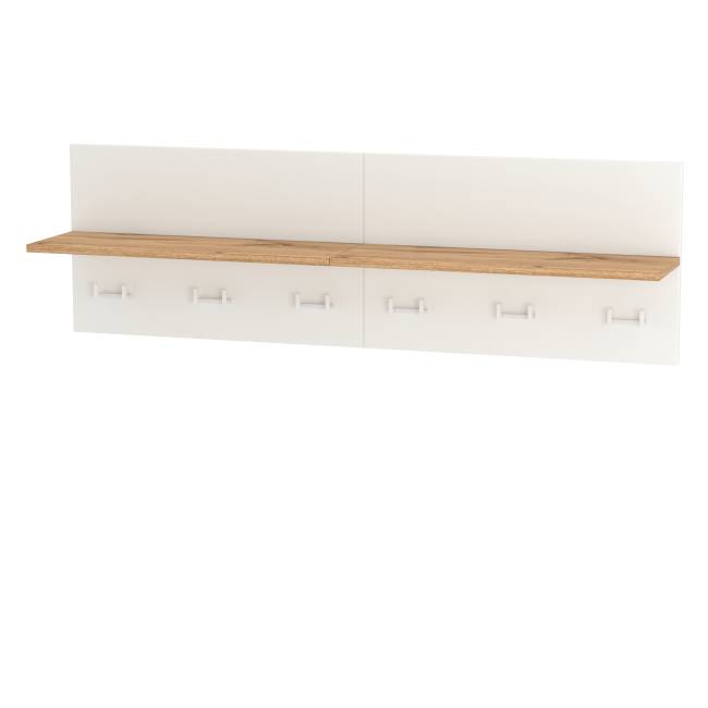 Вешалка с полкой на шесть крючков Октава цвет белый шагрень/дуб крафт золотой Вешалка с полкой на шесть крючков Октава цвет белый шагрень/дуб крафт золотой