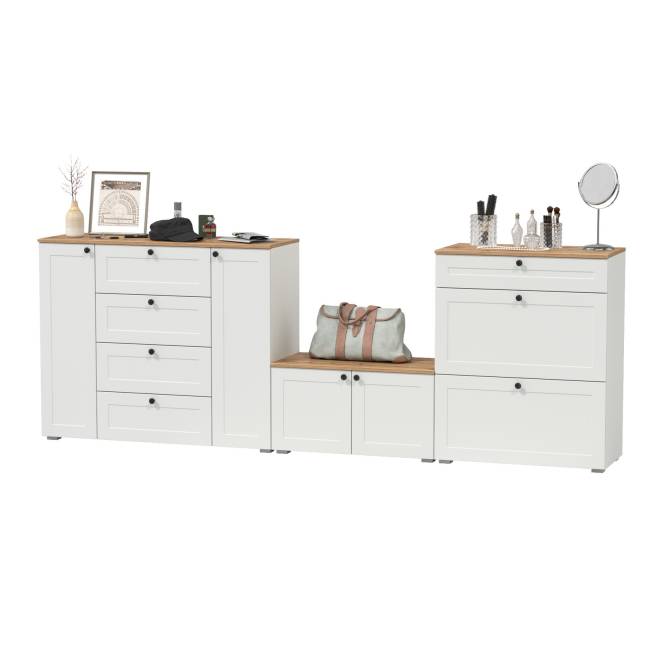 Комод с обувницей и тумбой Остин цвет белый шагрень/дуб крафт золотой Комод с обувницей и тумбой Остин цвет белый шагрень/дуб крафт золотой