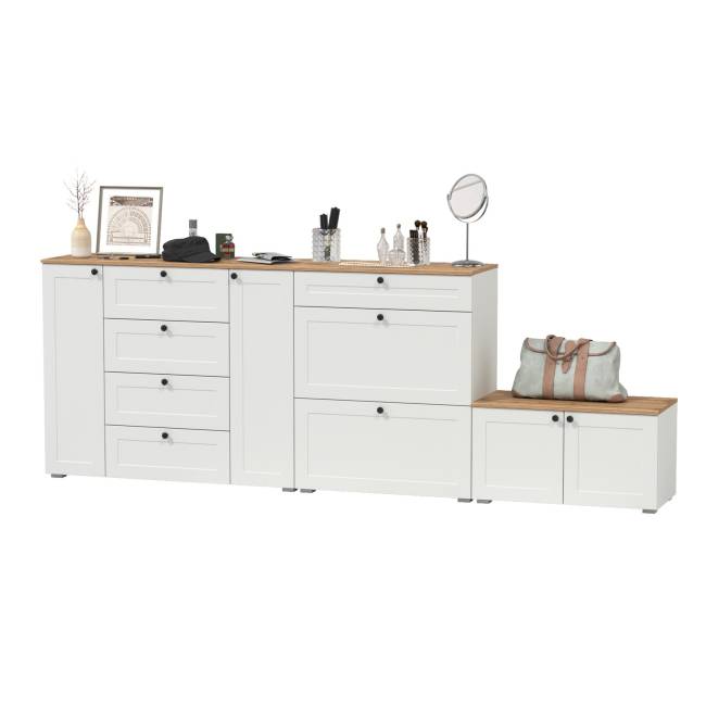 Комод с обувницей и тумбой Остин цвет белый шагрень/дуб крафт золотой Комод с обувницей и тумбой Остин цвет белый шагрень/дуб крафт золотой