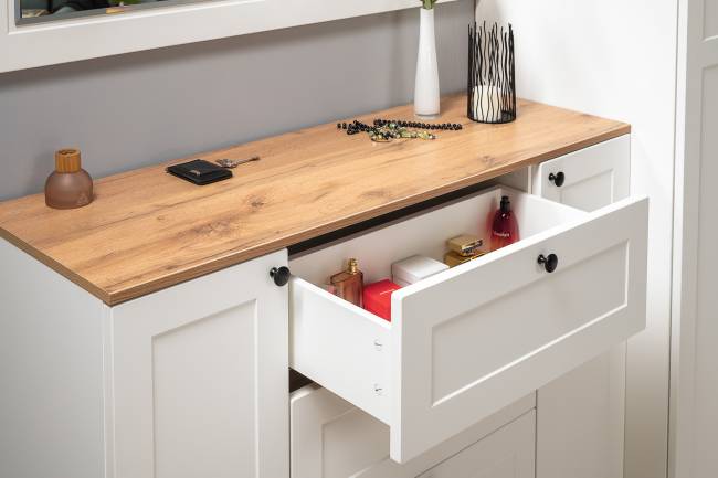 Комод с обувницей и тумбой Остин цвет белый шагрень/дуб крафт золотой Комод с обувницей и тумбой Остин цвет белый шагрень/дуб крафт золотой