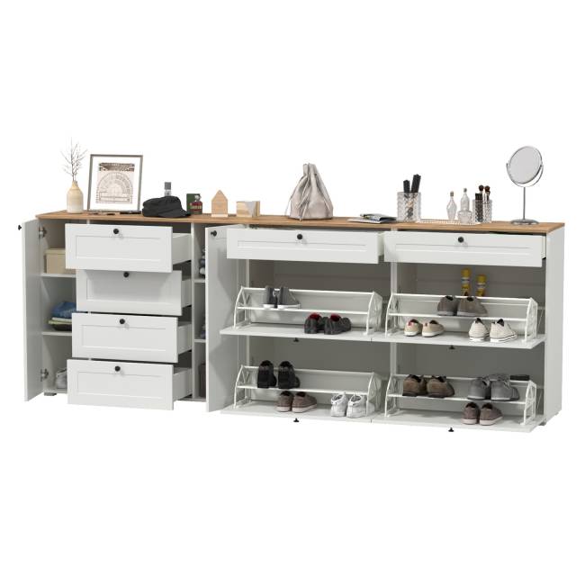 Две обувницы и комод Остин цвет белый шагрень/дуб крафт золотой