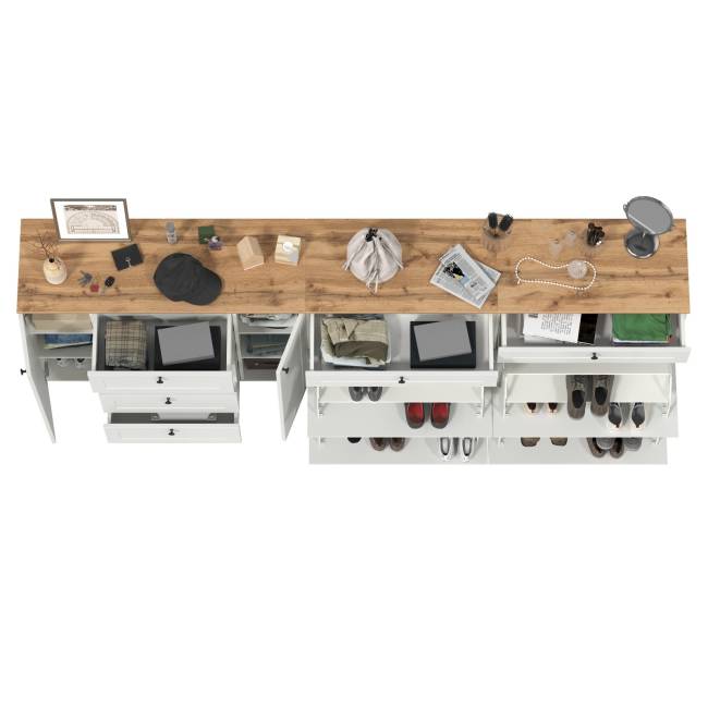 Две обувницы и комод Остин цвет белый шагрень/дуб крафт золотой