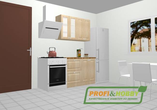 Кухня 1.2 х 2.32 м, массив сосны, без покраски