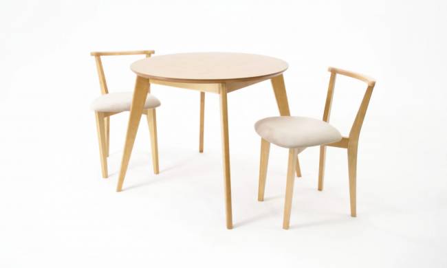 Стол Сканди К 90 натур со стульями Франк натур велюр бежевый Стол Сканди К 90 натур со стульями Франк натур велюр бежевый