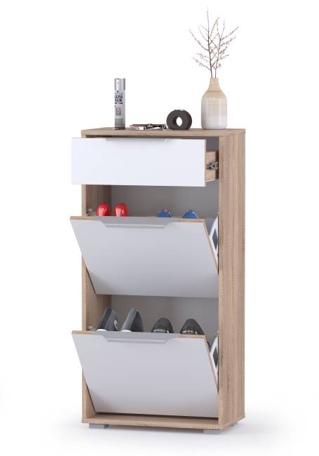 Тумба для обуви высокая Куба (Комод 13.114) цвет дуб сонома/белый премиум Тумба для обуви высокая Куба (Комод 13.114) цвет дуб сонома/белый премиум