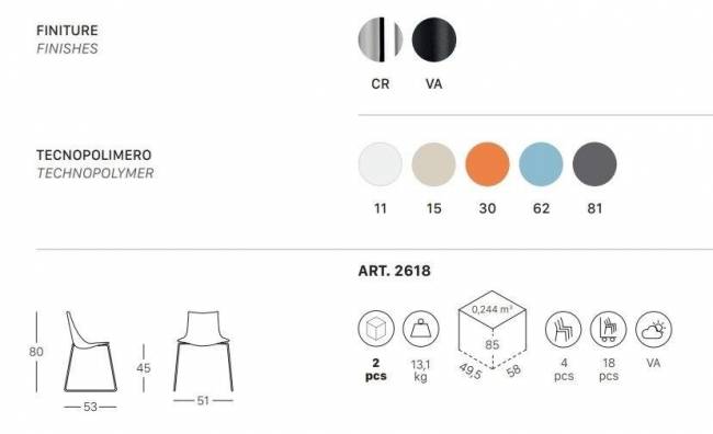 Стул пластиковый на полозьях Scab Design, Zebra Technopolymer хром, тортора Стул пластиковый на полозьях Scab Design, Zebra Technopolymer хром, тортора