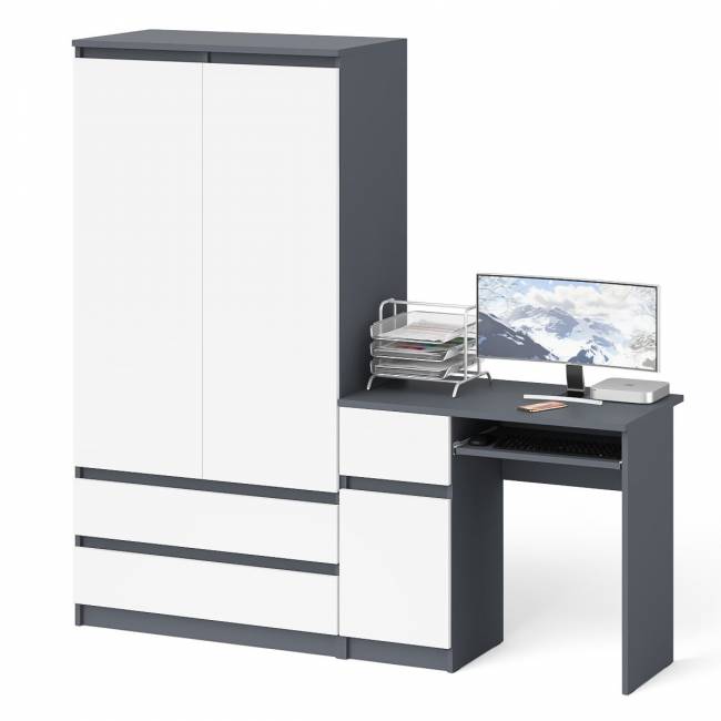 Шкаф-комод Мори МШ900 2 ящика и две дверки со столом компьютерным МС-1 левым Мори цвет графит/белый Шкаф-комод Мори МШ900 2 ящика и две дверки со столом компьютерным МС-1 левым Мори цвет графит/белый