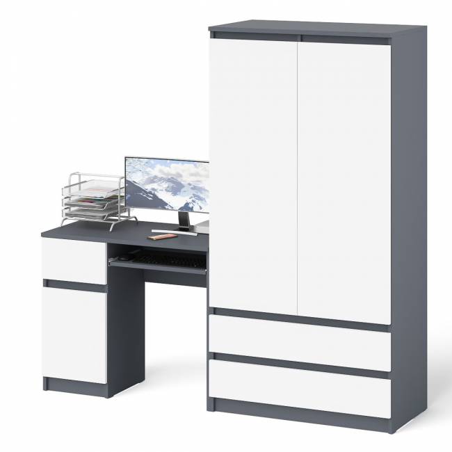 Шкаф-комод Мори МШ900 2 ящика и две дверки со столом компьютерным МС-1 левым Мори цвет графит/белый Шкаф-комод Мори МШ900 2 ящика и две дверки со столом компьютерным МС-1 левым Мори цвет графит/белый