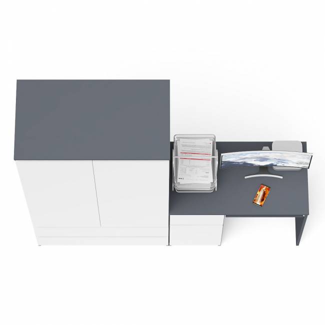 Шкаф-комод Мори МШ900 2 ящика и две дверки со столом компьютерным МС-1 левым Мори цвет графит/белый Шкаф-комод Мори МШ900 2 ящика и две дверки со столом компьютерным МС-1 левым Мори цвет графит/белый