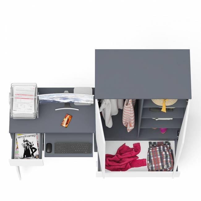 Шкаф-комод Мори МШ900 2 ящика и две дверки со столом компьютерным МС-1 левым Мори цвет графит/белый Шкаф-комод Мори МШ900 2 ящика и две дверки со столом компьютерным МС-1 левым Мори цвет графит/белый