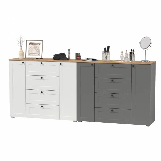 Два больших комода Остин цвет белый шагрень/серый графит/дуб крафт золотой Два больших комода Остин цвет белый шагрень/серый графит/дуб крафт золотой